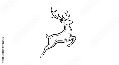 Line drawing of a leaping deer with antlers on a white background.