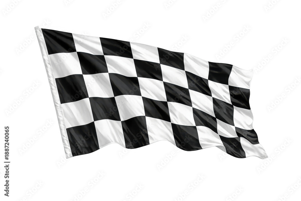 Naklejka premium Checkered flag waving, symbolizing successful finish, victory, competition, and speed in motorsports events