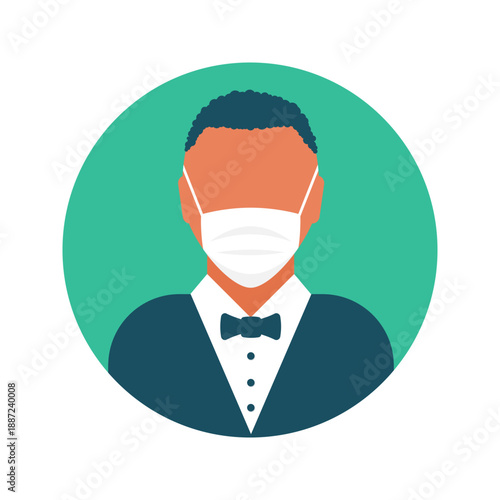 Flat modern minimal avatar icon with medical mask. Business concept, global communication. Web site user profile. Social media, network elements
