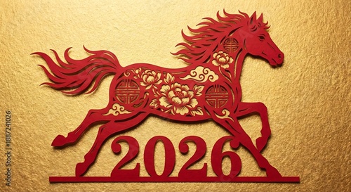 Traditional Chinese Paper Cut Horse 2026 Year of the Horse Gold Foil