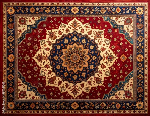 Intricate Persian Rug with Floral Medallion and Border.
