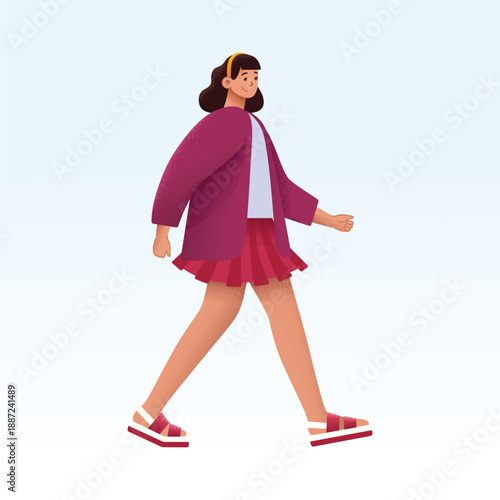 Walking Woman Casual Fashion Vector Illustration