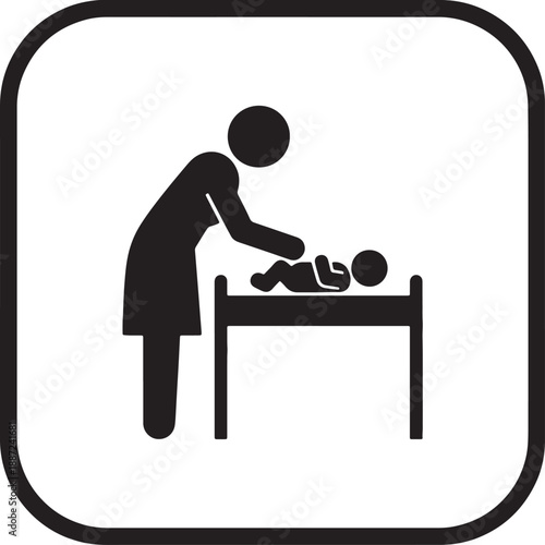 A Person Changing a Baby on a Changing Table in a Simple Line also transparent background line black and white