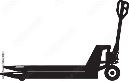 Black Silhouette of a Pallet Jack with Extended Forks and Handle also transparent background
