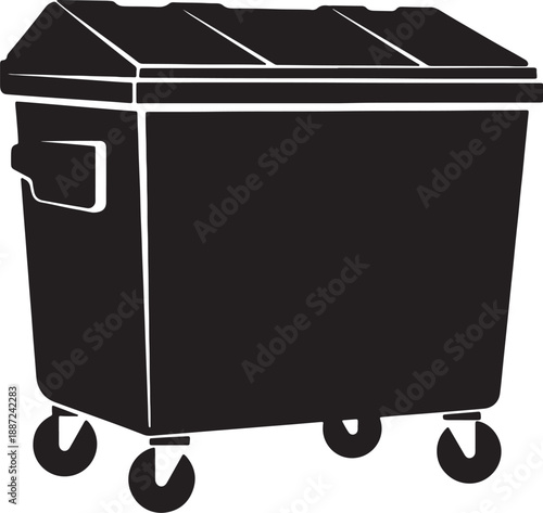 Black wheeled trash bin with lid and handle on the side also transparent background wheeled bin