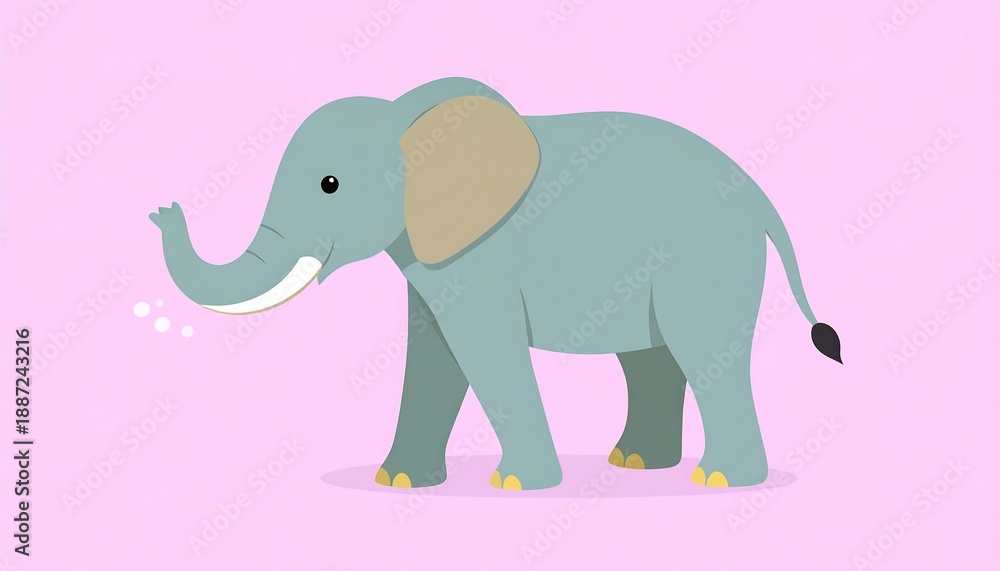 Obraz premium Cartoon Elephant Illustration on Pink Background - A Gentle Giant.