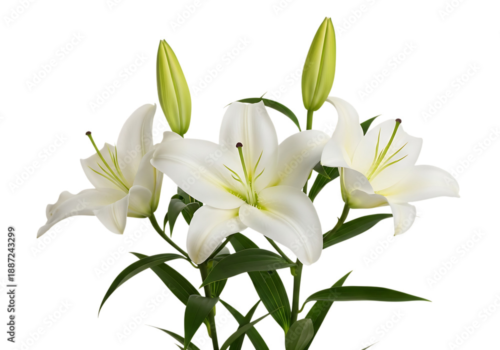 Naklejka premium White lilies bouquet isolated on transparent background