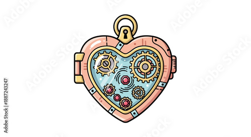 Steampunk heart shaped locket with intricate gears and cogs inside.