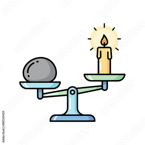 Balance scale icon comparing the weight of a heavy stone and a light candle.