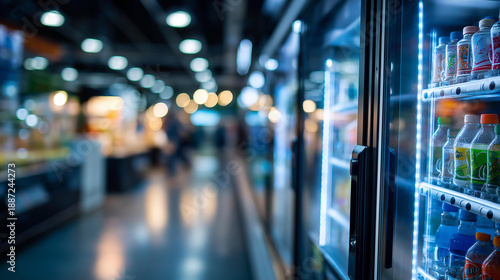 Wallpaper Mural Store filled with lots of vending machines, automated retail space, multiple dispenser units, convenience shopping environment, vending corridor view, defocused machine array, Torontodigital.ca