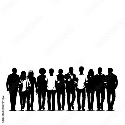 Silhouette of a diverse group of people standing together in a line