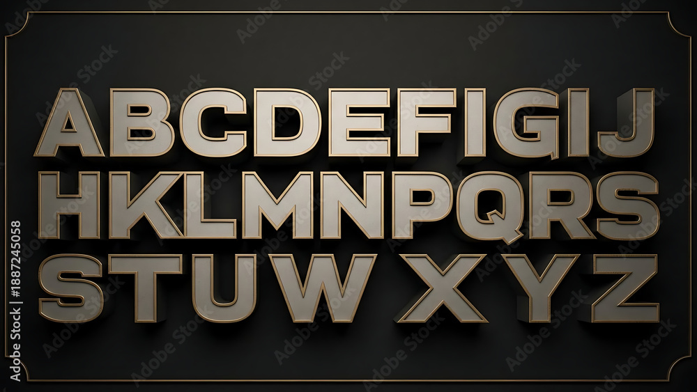 Obraz premium Gold and gray squared alphabet letters isolated on a transparent background