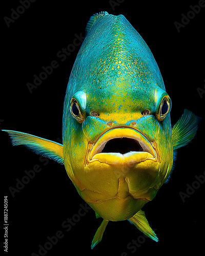 Tropical fish frontal face portrait