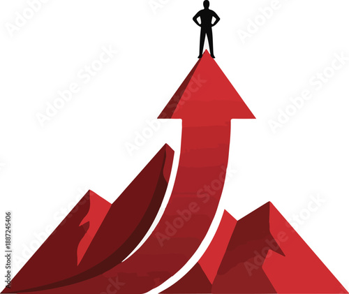 Red arrow pointing forward on white background symbolizing growth and success