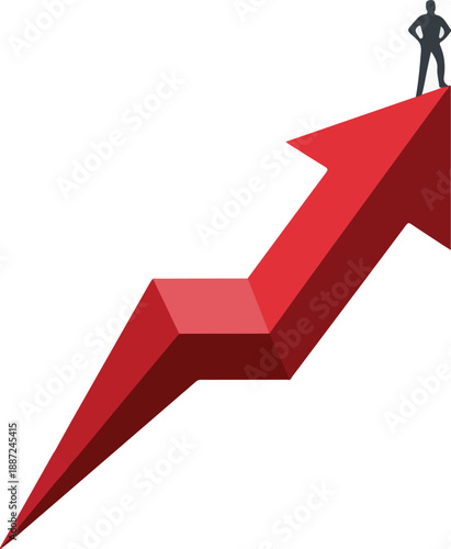 Businessman with red arrow showing growth and direction