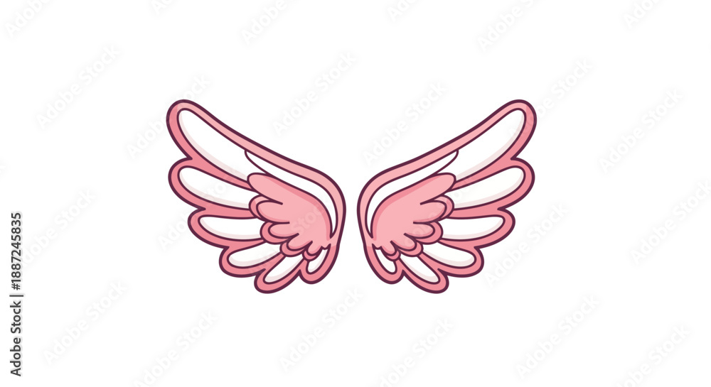 Obraz premium Cute pink angel wings with a bold outline illustration.