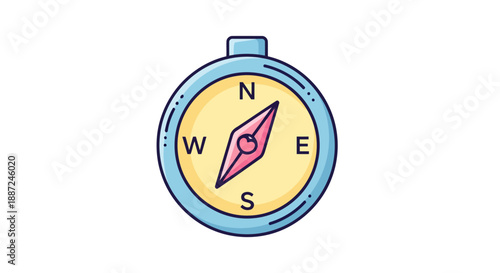 Hand drawn cartoon compass icon for navigation and direction.