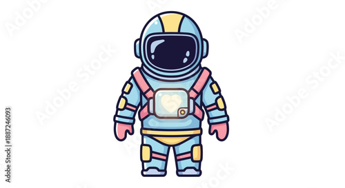 Cute cartoon astronaut character in a colorful spacesuit illustration.