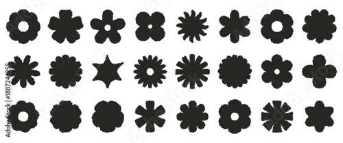 Set of grunge silhouettes in black with rough sprayed edges, collection of abstract shapes for distressed badges, decorative stamps and modern graphic design