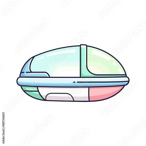 Futuristic cartoon sleeping pod or cryogenic stasis chamber vector illustration.