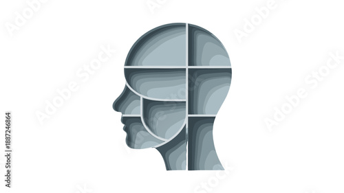 Abstract illustration of a human head constructed from geometric shapes.