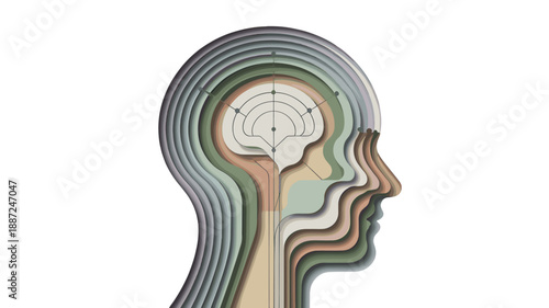 Conceptual image of a layered brain within a human profile.