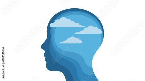 A representation of thoughts and ideas, visualized as clouds within a head silhouette.