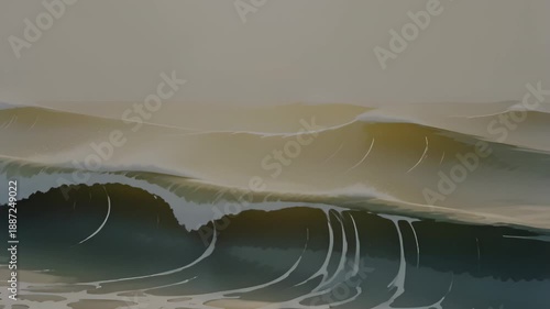 Abstract ocean waves under warm golden light