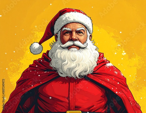 Santa Claus Portrait with Red Cape and Hat.