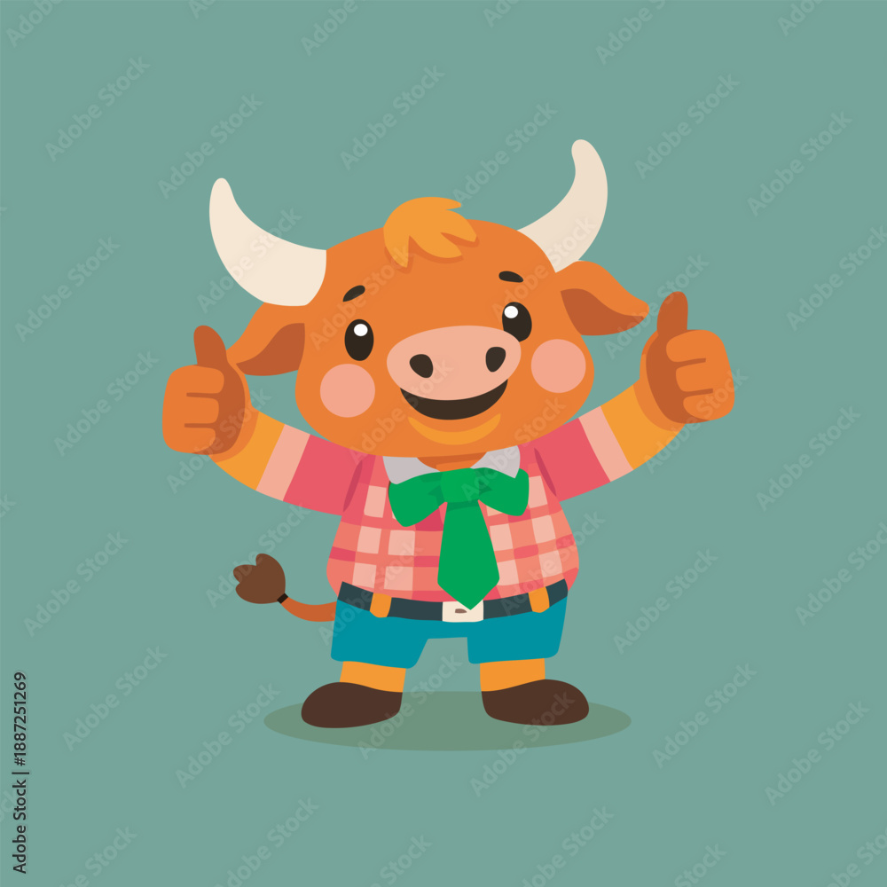 Obraz premium Boy with Cow Horns Smiling and Waving Cheerfully