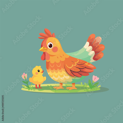 Cute Rooster Smiling Cheerfully on Grass