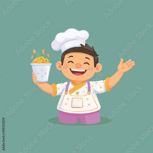 Boy Chef Smiling with Toque and Spoon