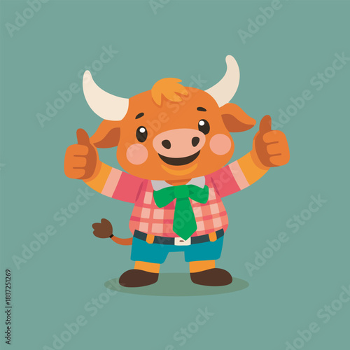Boy with Cow Horns Smiling and Waving Cheerfully