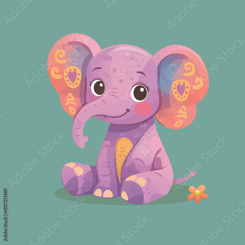 Purple Elephant Smiling with Curled Trunk 