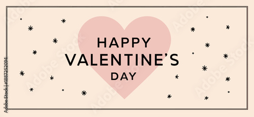 Heart shape with Happy Valentine's Day text on a blush background with stars. Happy Valentine's Day message on heart with stars