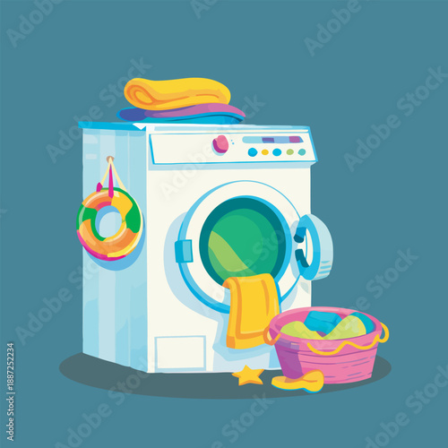  washing machine with clothes cartoon