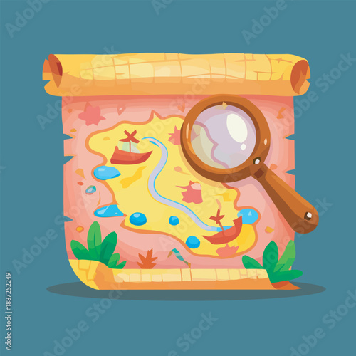  treasure chest with magnifying glass cartoon