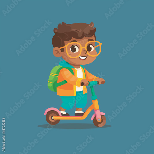  boy with backpack walking cartoon