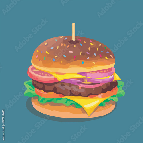  cheeseburger with tomato and lettuce cartoon