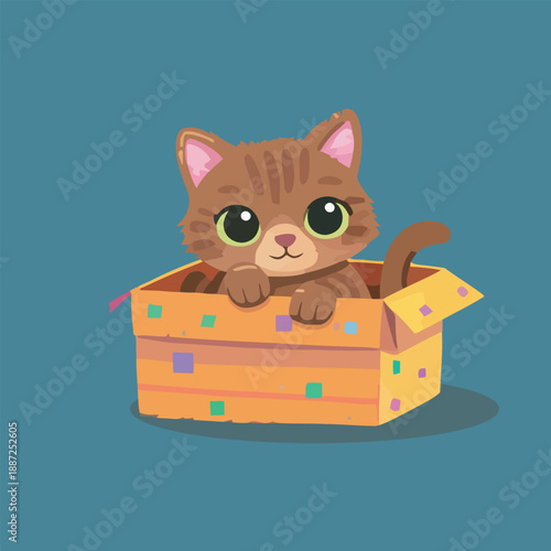  cat in cardboard box playing cartoon