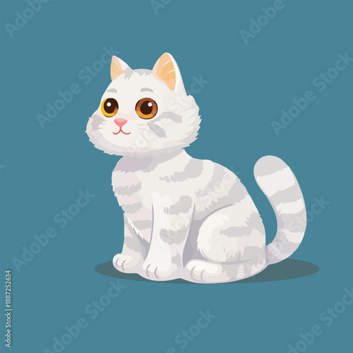  fluffy white cat sitting relaxed cartoon