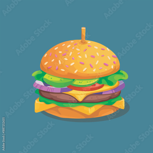  delicious cheeseburger with lettuce cartoon