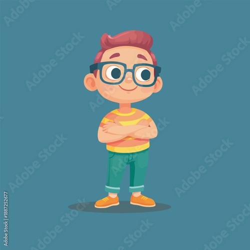  boy standing waving cheerful cartoon