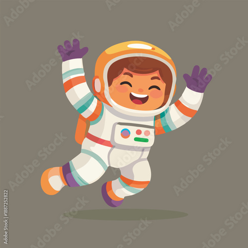  excited kid astronaut jumping cartoon