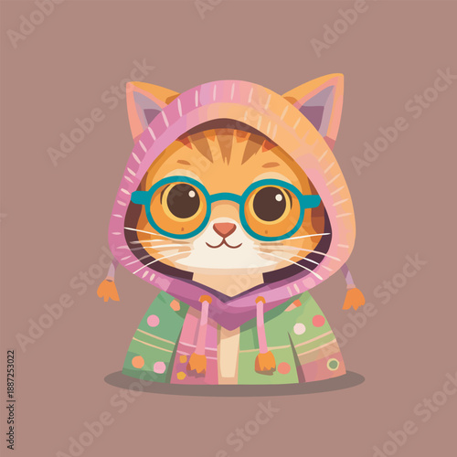  cute cat in raincoat with boots cartoon