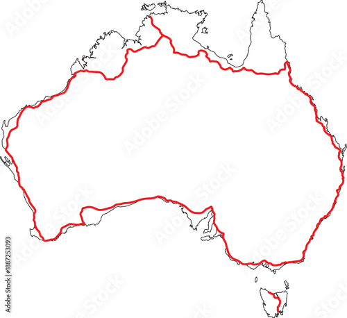 Highway 1 on the Outline Map of Australia