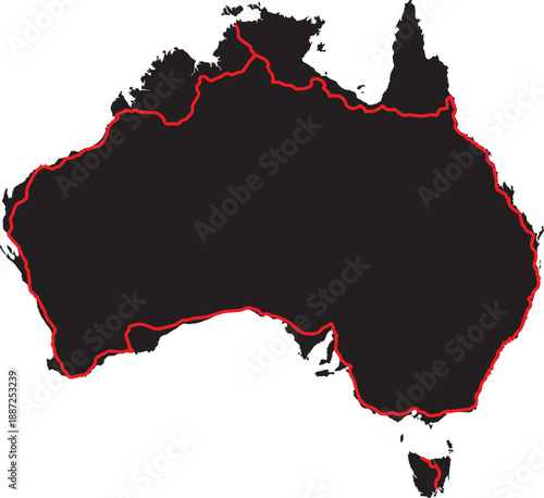 National Highway 1 on a Silhouette Map of Australia