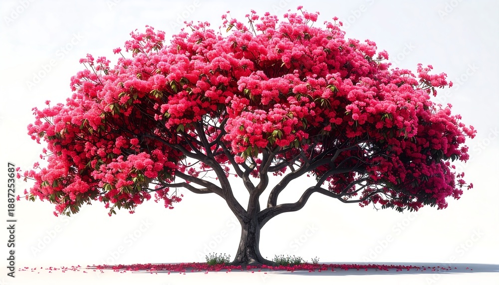 Obraz premium Vibrant Red Blossom Tree Against a White Backdrop.