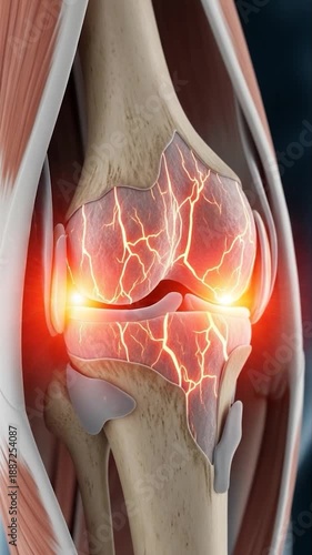 Arthritic Knee: A medical illustration highlighting the painful effects of arthritis in the knee joint, offering a visual representation of the condition