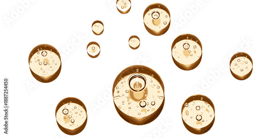 Floating coffee cups with saucers in mid-air, viewed from directly above in a minimalist environment